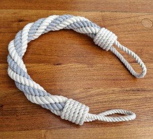 Handmade Gray & White Cotton Rope <b>Curtain</b> Tieback: Modern <b>Nautical</b> Decor - Product Image 2