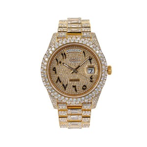 Audacieux aspect VVS Moissanite diamant ton or Rose cadran arabe japon automatique glacé montre-bracelet Hip Hop Bling mode masculine - Product Image 1
