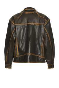 Blouson bombardier vintage en cuir avec logo personnalisé pour hommes toile à col montant hiver Letterman Baseball Style brodé sur mesure - Product Image 3
