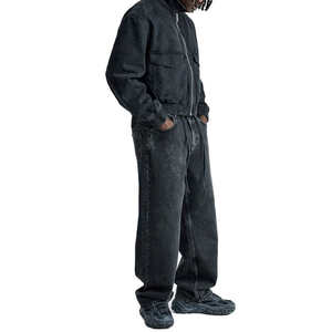 Nouveauté 100% coton Hiver Vintage Personnalisé Délavé au soleil Col montant Logo avant Veste en jean pour homme Mécanicien ouvrier - Product Image 5