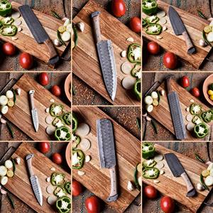 Ensemble de couteaux de chef faits à la main Ensemble de 5 pièces Lame forgée en acier damas avec manche en bois Produit de haute qualité pour les utilisations en cuisine. - Product Image 3