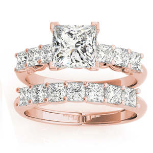 Diamond Princess Cut Bridal <b>Set</b> 1.30ct 14k Rose Gold Ring <b>Fine</b> <b>Jewelry</b> <b>Sets</b> - Product Image 1