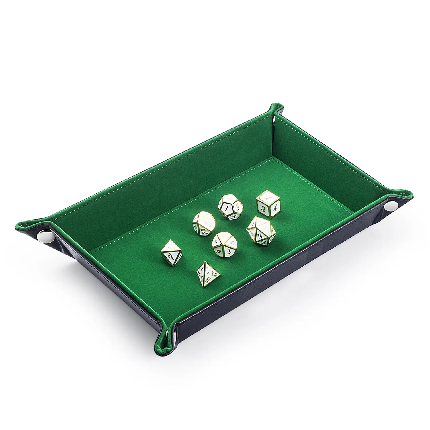 Bandeja rodante de dados personalizada de cuero PU, bandeja de dados rectangular plegable para juegos de mesa DND, venta al por mayor
