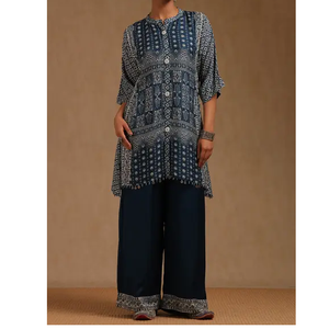 Vêtements indiens et pakistanais robe bleu imprimé femmes Kurta Palazzo ensemble pour femmes coupe ample confortable tenue décontracté - Product Image 1