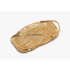 Centro de mesa de aluminio fundido chapado en oro de alta calidad con textura elegante única Bandeja para servir frutas y otros artículos de la India - Product Image 2