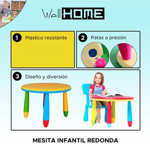 Set Tavolo Rotondo Giallo per Bambini e 2 Sedie in Plastica Robusta e Resistente, Dimensioni 70x48cm e 38x35x67 cm - Product Image 2