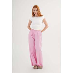 Pantalon en coton rose pour femme Lustrin, vente en gros, avec taille élastique et détail de ourlet élégant, poches latérales pour un usage décontracté - Product Image 4