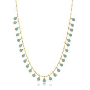 Turquoise CZ Pierre Poire Coupe Forme Conception Shaker Collier En Gros À La Main Turc 925 Bijoux En Argent Sterling - Product Image 1