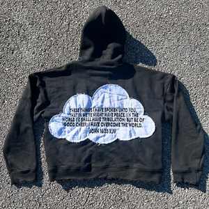 Vêtement d'hiver sur mesure pour hommes, coupe ample, broderie délavée, sweat à capuche zippé, polyester/coton, doublure en polaire - Product Image 3