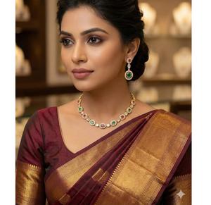 Classic Gold Plated Brass <b>Moissanite</b> Sparkling Pearl <b>Necklace</b> Earring Set for Women's Wedding Engagement Party Gift - Product Image 2