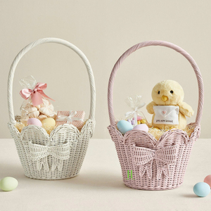 Super Cute <b>Gift</b> Hamper <b>Baskets</b> Water Hyacinth <b>Basket</b> Single Non-Folding Multifunction for Picnic Decoration <b>Easter</b> OEM Vietnam - Product Image 2