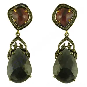 Magnifiques boucles d'oreilles pendantes en saphir et rubis pour femmes - Product Image 1