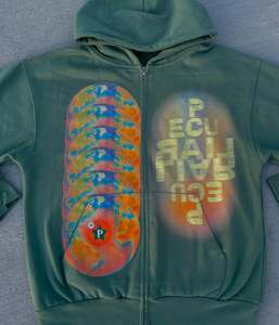 Custom Green Color Oversize Zip Up Hoodie Dtg Screen Print Hoodies Acid Wash Vintage Men Sun Faded <b>Streetwear</b> Hoodie - Product Image 4