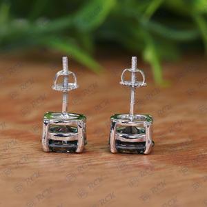 925 <b>Sterling</b> <b>Silver</b> Classic <b>Stud</b> <b>Earrings</b> with Green Diamond Round Cut Simple Wedding Gift for Women Moissanite Jewelry - Product Image 2