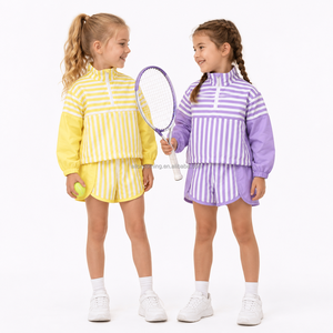 Ensemble coupe-vent rayé en polyester pour filles, vente en gros, couleur personnalisée, taille personnalisée, marque privée, OEM, ODM - Product Image 2