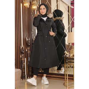 Chaqueta Larga con Detalles de Tiras y Cierre de Cremallera, Cuello Redondo, Mangas Regulares, Estilo Casual, Largo Completo - Product Image 4