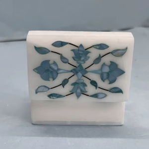 Joyero de mármol azul de lujo con trabajo de incrustaciones | Organizador elegante para anillos, pendientes y accesorios | - Product Image 3