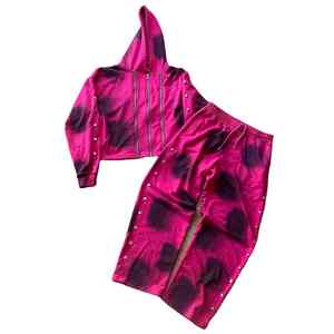 Por encargo de los hombres de ropa de calle Casual Oversize Woven Jogger Chándal Triple Zip up Sudadera con capucha con diamantes de imitación para el verano - Product Image 2