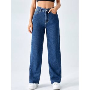 OSCA INTERNATIONAL Jean en denim bleu pierre pour femme, taille haute, coupe droite, jambe large, 100% coton, écologique et durable - Product Image 5