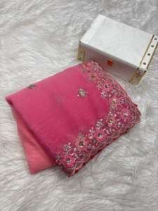 Suave secuencia crujiente bordado multihilo tradicional hermoso borde de corte de arco colección de Sari de seda de secado rápido para fiesta - Product Image 3