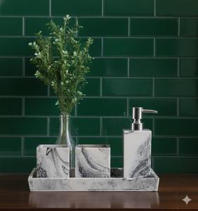 Juego de Accesorios de Baño de Lujo de Siete Piezas de Resina Morada de Diseño, Ecológico, con Dispensador de Jabón y Bandeja con Efecto Mármol - Product Image 2