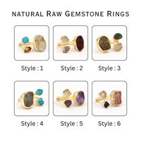 Bagues en pierres précieuses brutes faites à la main, bijoux classiques et tendance, en laiton plaqué or, avec turquoise ronde fantaisie, ajustables, pour femme, sertissage collet, cadeau