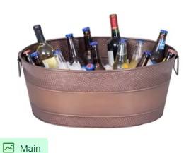 Bañera de cobre para bebidas con diseño de hojas y asas para fiestas, perfecta para enfriar botellas de vino y cerveza - Product Image 5