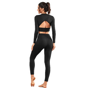 Conjunto de ropa deportiva atlética negra de manga larga para mujer, ropa de moda sin costuras, ropa de gimnasio, traje de entrenamiento de Yoga para mujer - Product Image 3