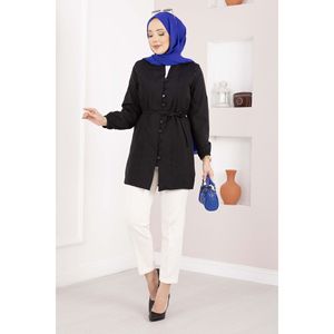 Top de Satén con Detalle Acanalado y Cordones para Mujer, Estilo Vintage, Largo o Corto, para Otoño y Primavera, Disponible en Talla XL - Negro - Product Image 1