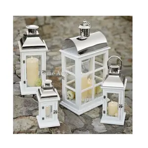 一套4个不同尺寸的铁玻璃灯白色蜡烛挂灯，来自家庭艺术制造