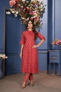 Traje indio Elegante colección Eid Mejor tela Algodón étnico Kurti Pantalón con estampado con bordado Trabajo a precio mayorista - Product Image 4