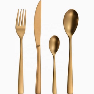Modern <b>Gold</b> Matte Customize Thick Flat Designer Handle Royal Luxury Design Elegant Stainless Steel <b>Cutlery</b> <b>Set</b> - Product Image 2