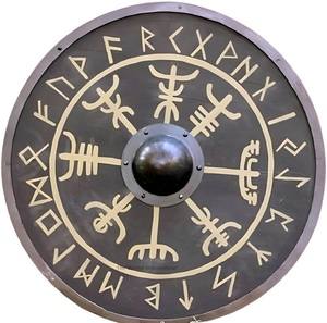 Escudo de armadura vikingos medievales de madera natural redondo Renacimiento 24 pulgadas Escudo hecho a mano Escudo de madera gris Decoración y regalo para el hogar. - Product Image 4