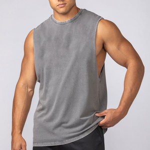 Camiseta sin mangas de verano para hombre, diseño lavado, corte personalizado, estilo largo, unisex, tallas grandes, transpirable, 100% algodón, material jersey - Product Image 5