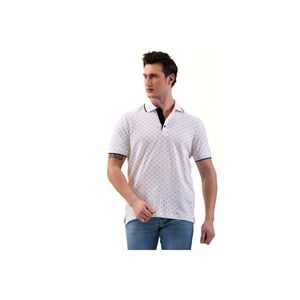 Camiseta ajustada de algodón de manga corta con cuello de polo blanco con patrón geométrico en el cuello y detalle de ribetes - Product Image 4