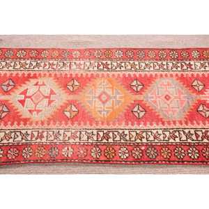2.4x12.6 ft Turkish Rug, Vintage <b>Runner</b> Rug, <b>Red</b> White Geometric Wool Rug - Product Image 4
