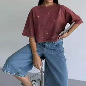 Camiseta con diamantes de imitación para mujer, camiseta de alta calidad para fiesta o Club, camiseta con diamantes de imitación para mujer - Product Image 4