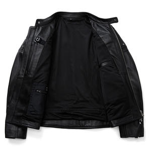 Nouvelle veste en cuir de vache/vieille peau de mouton noir classique vintage pour homme, respirante, veste de motard à fermeture éclair, col montant - Product Image 3