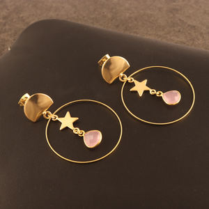 Trending-pendiente de boda para mujer, arete de moda, chapado en oro de 24 quilates, calcedonia Rosa facetado, elegante, hecho a medida, nuevo estilo - Product Image 6