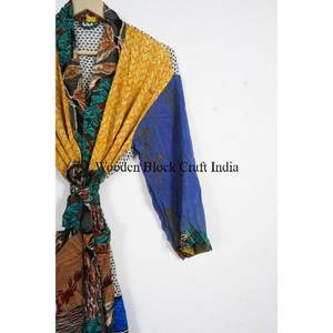 Unique Handmade Vintage Japanese Silk Kimono Robe for <b>Women</b> Bohemian Long Kimono for Summer Wedding Jacket Bikini Cover Up Robe - Product Image 3