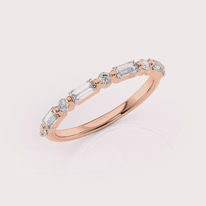 แหวนแต่งงานหรูหราประดับเพชรทรงกลมและทรงบาแกตต์ เพาะเลี้ยงในห้องปฏิบัติการ ได้รับการรับรองจาก IGI ตัวเรือนทองคำขาว/ทองเหลือง/ทองชมพู 9K - Product Image 1