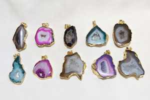 Joyería de latón para niños, Ágata Druzy y lapislázuli, colgantes de piedras preciosas con ajuste de bisel, tecnología de incrustaciones elegantes - Product Image 2