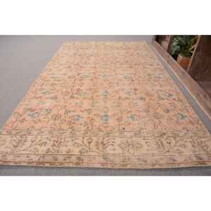 Alfombra de área de lana turca vintage de 39x68 pies, diseño rectangular de retazos azul y beige, grosor de 10mm para respaldo de látex de cabecera - Product Image 2