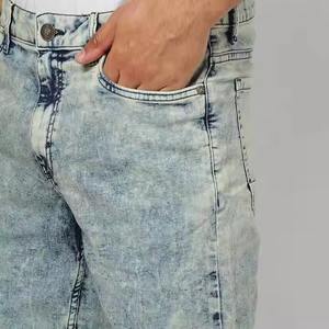 Vêtements de rue personnalisés pour hommes taille haute broderie denim baggy shorts en détresse patchwork conception fermetures éclair décoration lavage léger - Product Image 2