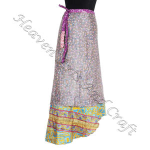 Faldas de longitud larga Vintage seda Sari Magic Wrap faldas Vestido 2 capas Reversible Magic Silk Saris Wrap longitud larga Vintage seda - Product Image 6