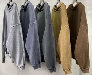 เสื้อฮู้ดดี้ผ้าฝ้ายหนานุ่มกันน้ำสำหรับฤดูหนาว ปักโลโก้ตามสั่ง ผ้าฟลีซ 300gsm ทรงหลวมไหล่ตก ล้างสีแบบวินเทจ - Product Image 4