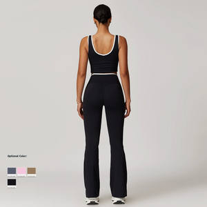 Crossover taille haute <span class=keywords><strong>costume</strong></span> de sport femmes contrastant dos nu serré <span class=keywords><strong>costume</strong></span> de Yoga nu course Fitness Yoga vêtements - Product Image 2