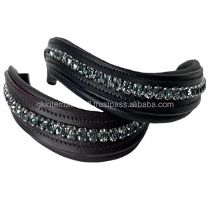 Banda de cuero para cejas de caballo, cristales acolchados, color verde oscuro, hecho a mano - Product Image 1