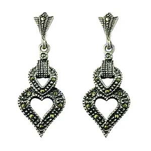 Boucles d'oreilles pendantes vintage en forme de cœur pour femme, en alliage plaqué argent antique, avec strass en cristal, bijoux de fête, accessoire de mode - Product Image 2