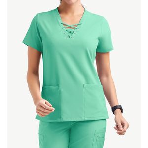 Ensemble d'uniformes de gommage pour femmes actives ensemble d'uniformes en tissu extensible avec cordon de serrage pour infirmière prix de gros personnalisable ensemble de gommage en vrac - Product Image 4